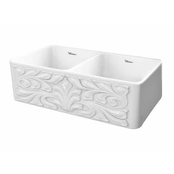 Whitehaus WHFLGO3318-WHITE Farmhaus Fireclay Reversible Double Bowl Sink