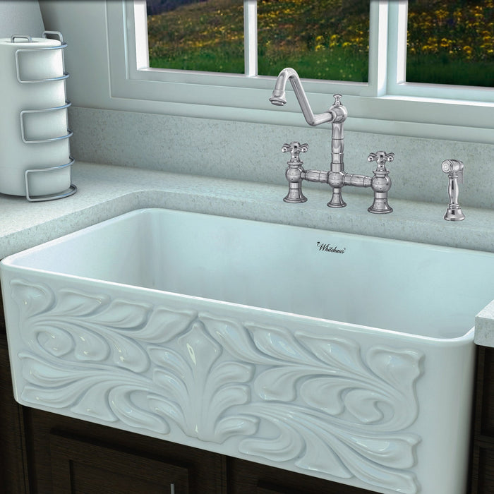 Whitehaus WHKBTCR3-9201-NT-C Vintage III Plus Bridge Faucet with Swivel Spout and Side Spray