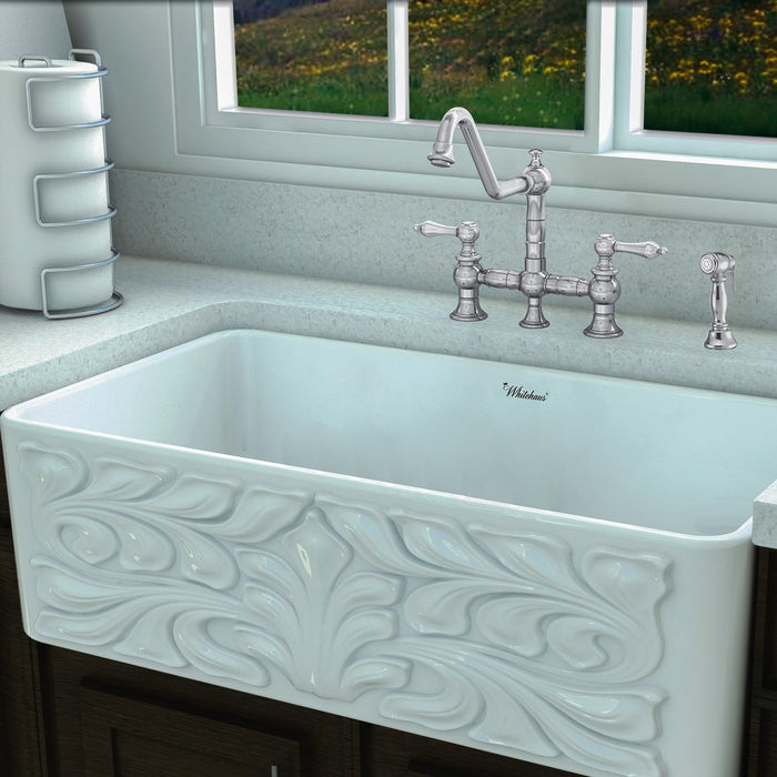 Whitehaus WHKBTLV3-9201-NT-C Vintage III Plus Bridge Faucet with Lever Handles and Side Spray