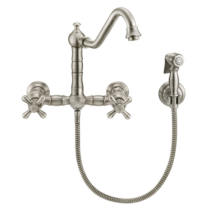 Whitehaus WHKWCR3-9402-NT-BN Vintage III Plus Wall Mount Faucet with a Swivel Spout and Side Spray