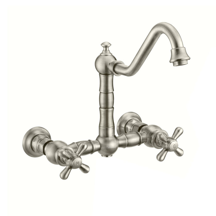 Whitehaus WHKWCR3-9402-NT-BN Vintage III Plus Wall Mount Faucet with a Swivel Spout and Side Spray