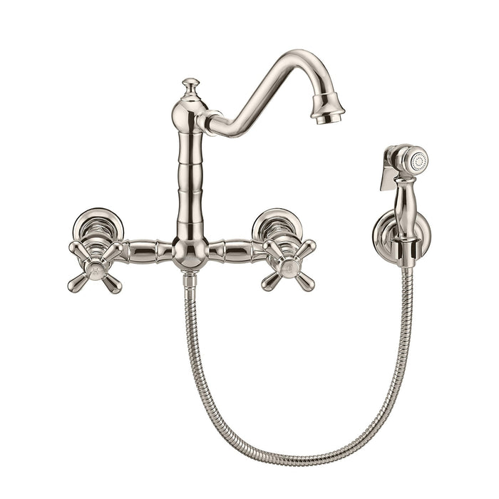 Whitehaus WHKWCR3-9402-NT-PN Vintage III Plus Wall Mount Faucet with a Swivel Spout and Side Spray