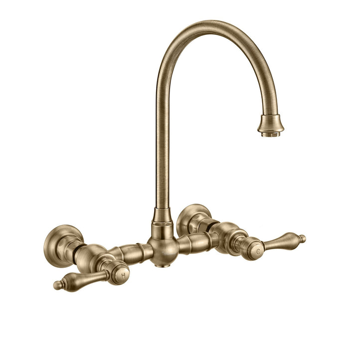 Whitehaus WHKWLV3-9301-NT-AB Vintage III Plus Wall Mount Faucet with Swivel Spout and Side Spray