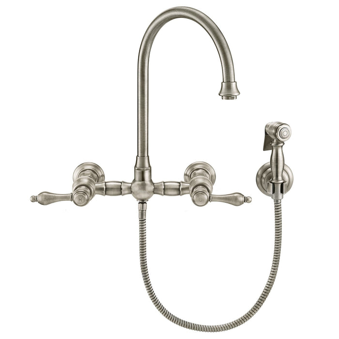 Whitehaus WHKWLV3-9301-NT-BN Vintage III Plus Wall Mount Faucet with Swivel Spout and Side Spray