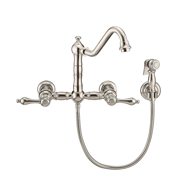 Whitehaus WHKWLV3-9402-NT-PN Vintage III Plus Wall Mount Faucet with Lever Handles and Side Spray