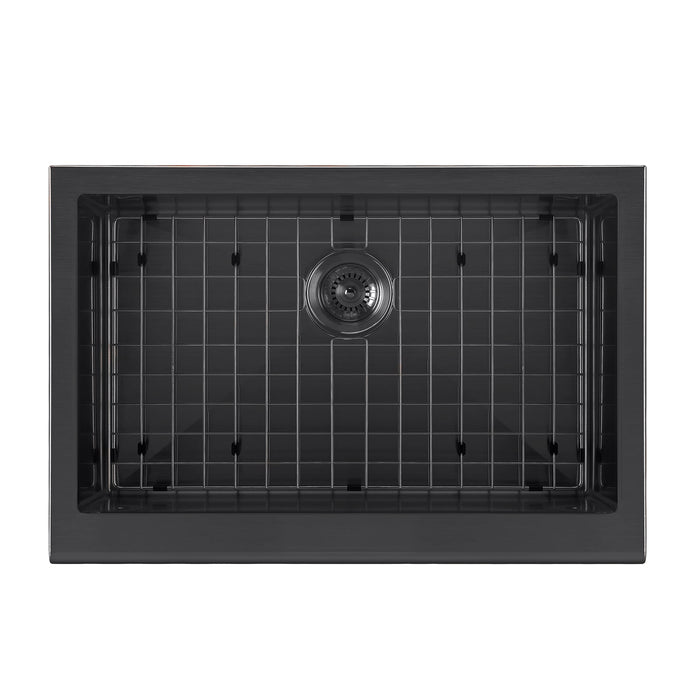 Whitehaus WHNPL3020-MBLK Noah Plus Single Bowl Undermount Sink Set with a Front Apron