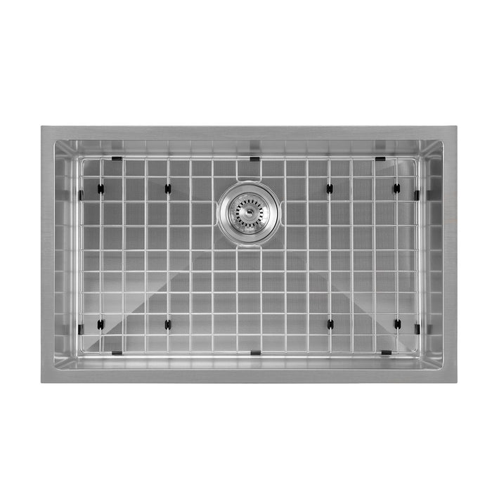 Whitehaus WHNPL2918-BSS Noah Plus Single Bowl Linen Textured Dual-Mount Sink Set