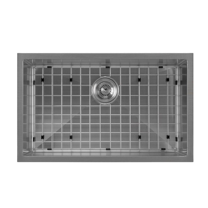 Whitehaus WHNPL2918-GM Noah Plus Single Bowl Linen Textured Dual-Mount Sink Set