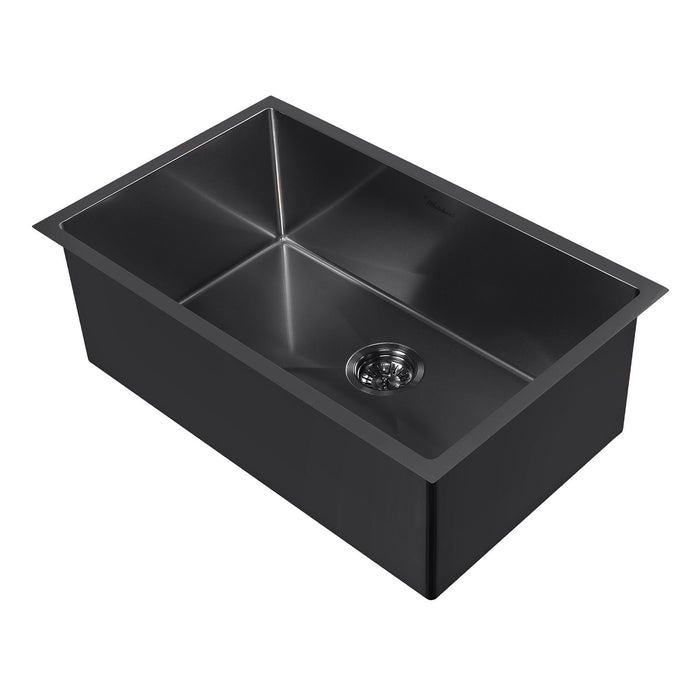 Whitehaus WHNPL2918-MBLK Noah Plus Single Bowl Linen Textured Dual-Mount Sink Set