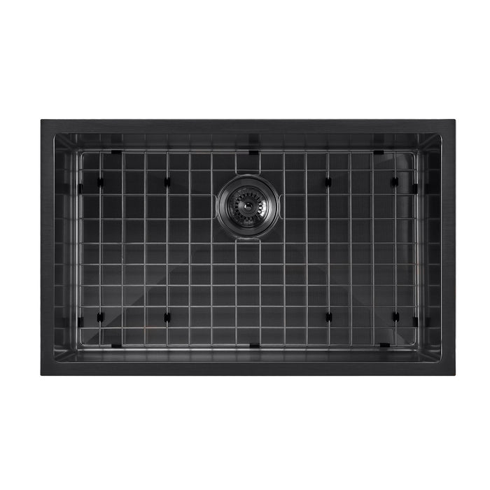 Whitehaus WHNPL2918-MBLK Noah Plus Single Bowl Linen Textured Dual-Mount Sink Set