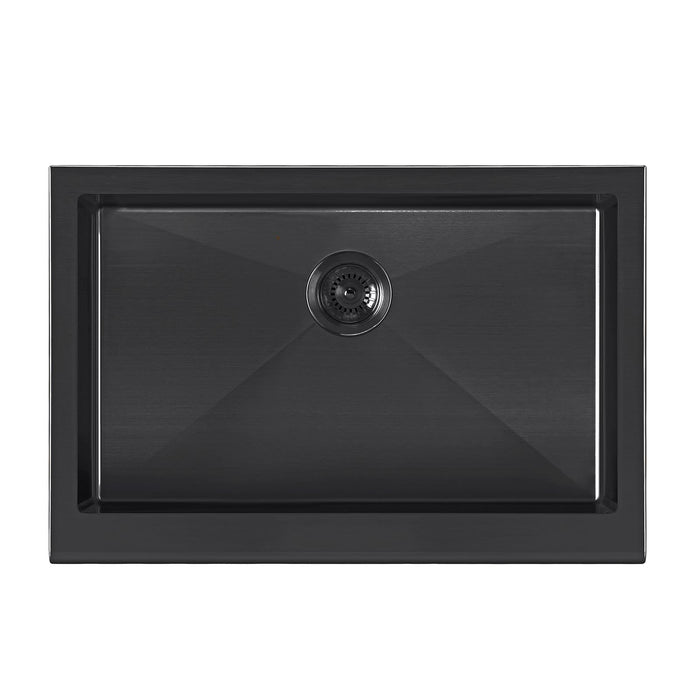 Whitehaus WHNPL3020-MBLK Noah Plus Single Bowl Undermount Sink Set with a Front Apron