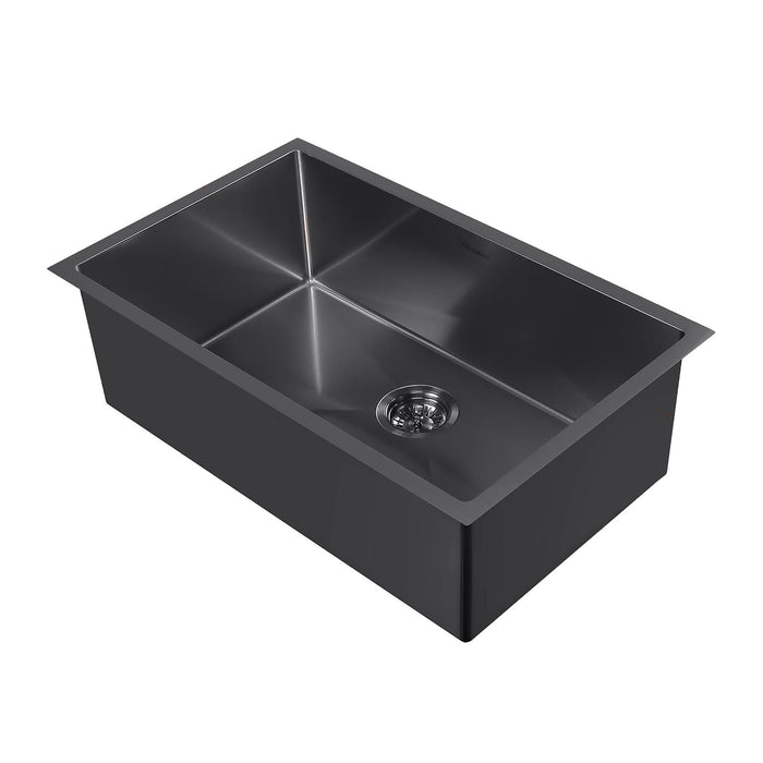 Whitehaus WHNPL3318-MBLK Noah Plus Single Bowl Linen Textured Dual-Mount Sink Set