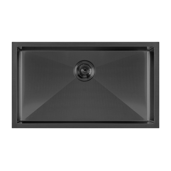 Whitehaus WHNPL3318-MBLK Noah Plus Single Bowl Linen Textured Dual-Mount Sink Set