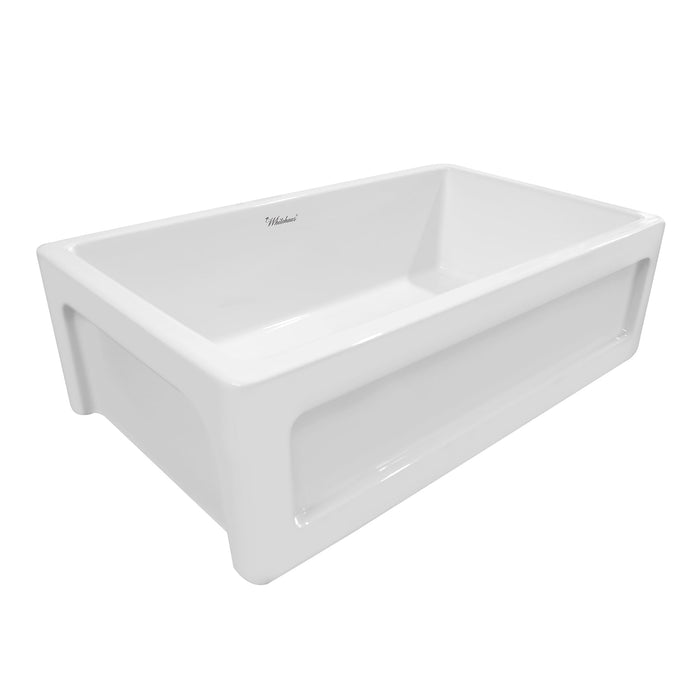 Whitehaus WHQ5550-WHITE Shakerhaus 33" Reversible Kitchen Fireclay Sink with Shaker Design