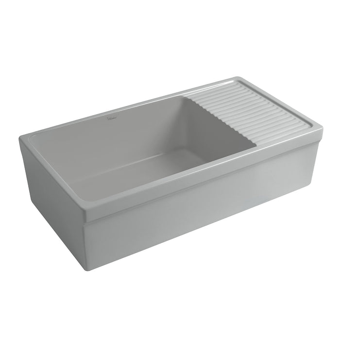 Whitehaus WHQD540-M-LIGHTCEMENT Farmhaus Quatro Alcove Large Reversible Fireclay Kitchen Sink