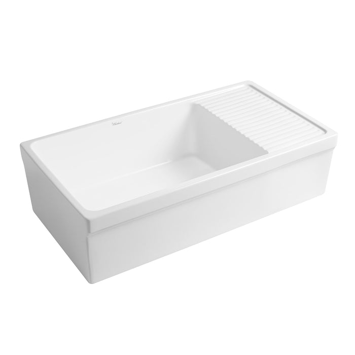 Whitehaus WHQD540-M-WHITE Farmhaus Quatro Alcove Large Reversible Matte Fireclay Kitchen Sink