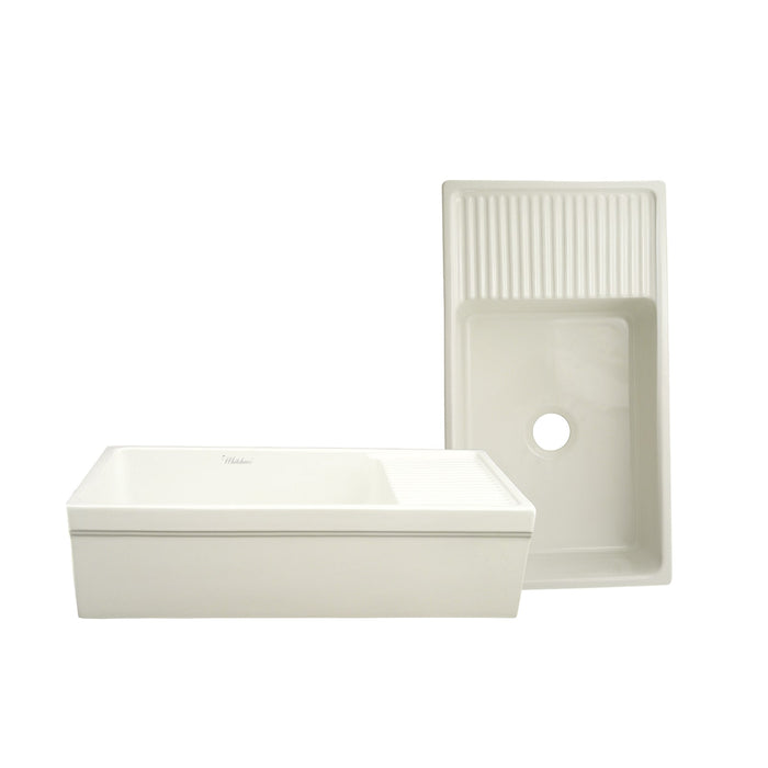 Whitehaus WHQD540-BISCUIT Farmhaus Fireclay Quatro Alcove Large Reversible Sink