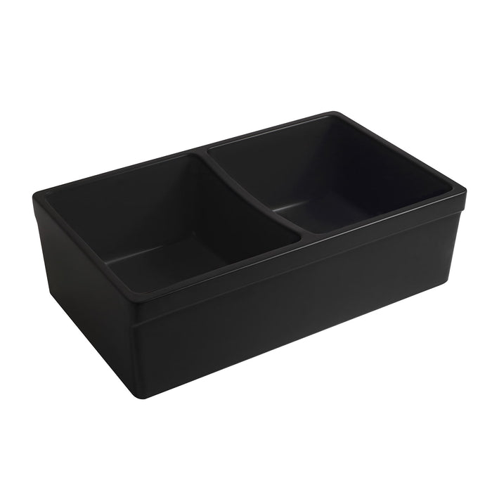 Whitehaus WHQDB332-M-BLACK Farmhaus Quatro Alcove Reversible Matte Double Bowl Fireclay Kitchen Sink