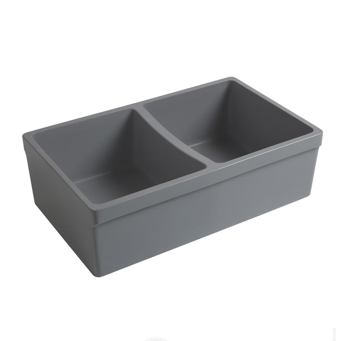 Whitehaus WHQDB332-M-CEMENT Farmhaus Quatro Alcove Reversible Matte Double Bowl Fireclay Kitchen Sink