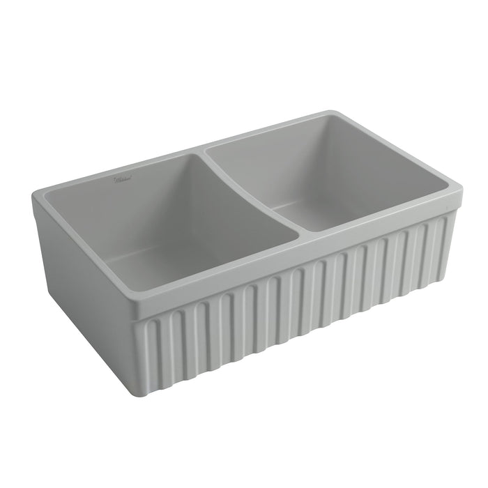 Whitehaus WHQDB332-M-LIGHTCEMENT Farmhaus Quatro Alcove Reversible Double Bowl Fireclay Kitchen Sink