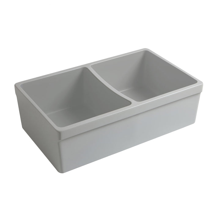 Whitehaus WHQDB332-M-LIGHTCEMENT Farmhaus Quatro Alcove Reversible Double Bowl Fireclay Kitchen Sink