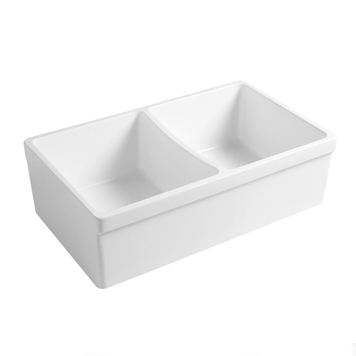 Whitehaus WHQDB332-M-WHITE Farmhaus Quatro Alcove Reversible Double Bowl Fireclay Kitchen Sink