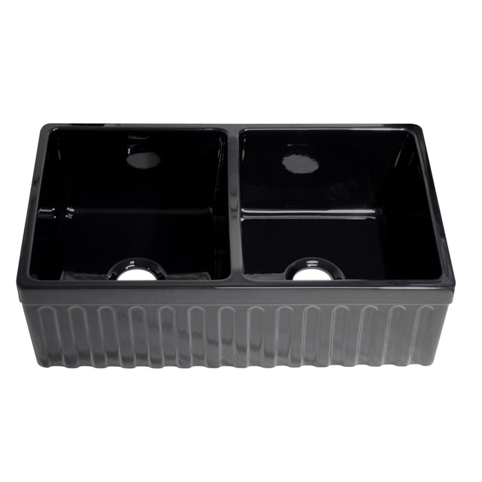 Whitehaus WHQDB332-BLACK Farmhaus Fireclay Quatro Alcove Reversible Double Bowl Sink