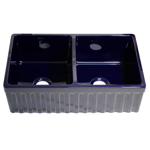 Whitehaus WHQDB332-BLUE Farmhaus Fireclay Quatro Alcove Reversible Double Bowl Sink