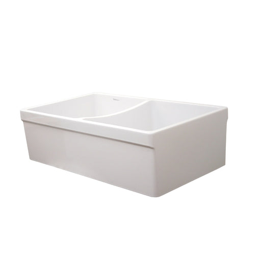 Whitehaus WHQDB532-WHITE Farmhaus Fireclay Quatro Alcove Reversible Double Bowl Sink
