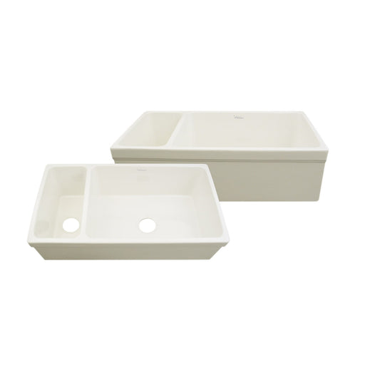Whitehaus WHQDB542-BISCUIT Farmhaus Fireclay Quatro Alcove Large Reversible Sink