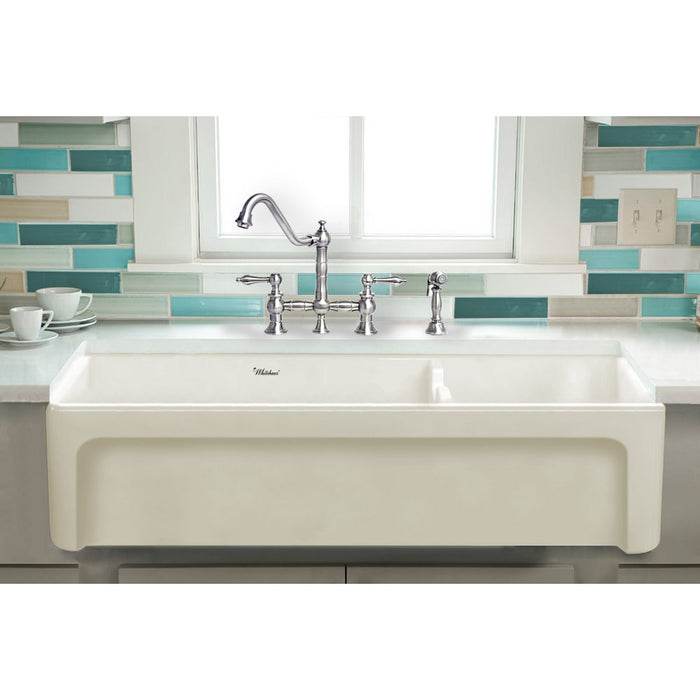 Whitehaus WHQDB5542-BISCUIT Glencove Fireclay 42" Large Double Bowl Reversible Sink