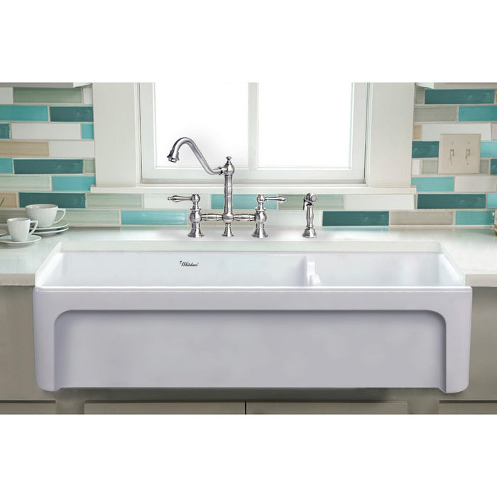 Whitehaus WHQDB5542-WHITE Glencove Fireclay 42" Large Double Bowl Reversible Sink with Front Apron