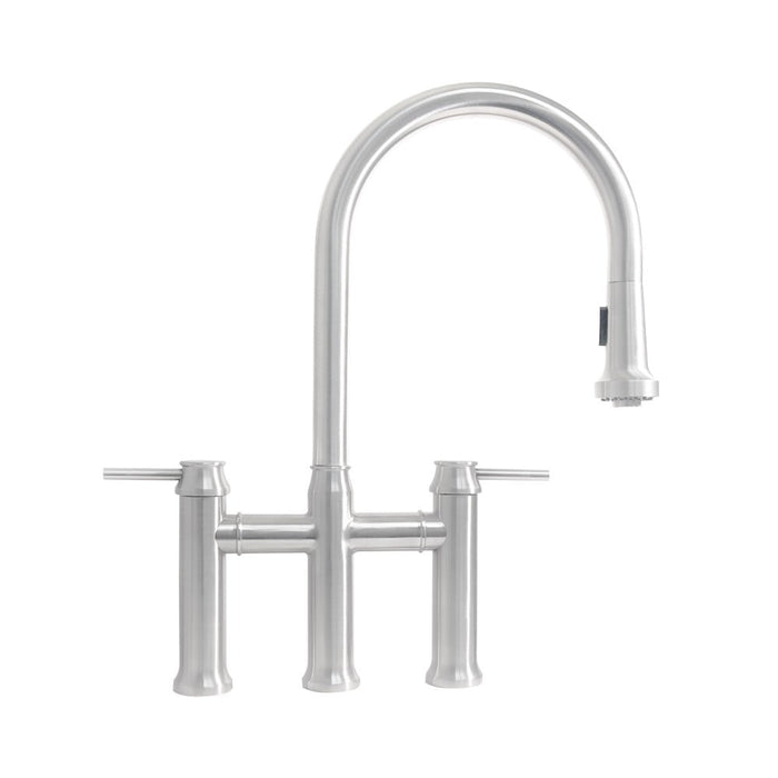 Whitehaus WHS6900-PDK-PSS Waterhaus Bridge Faucet with a Gooseneck Swivel Spout and Lever Handles