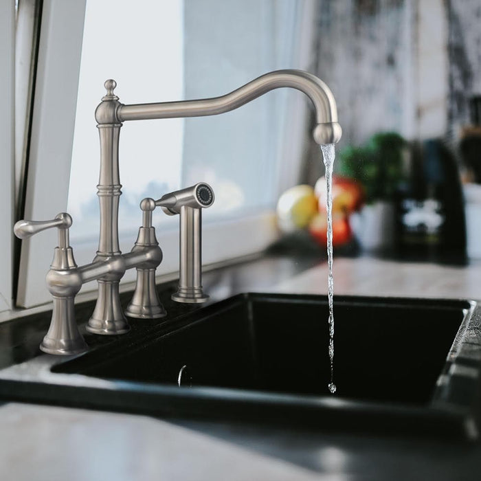 Whitehaus WHSB14007-SK-BSS Waterhaus Stainless Steel Bridge Faucet