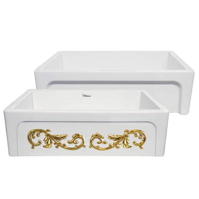 Whitehaus WHSIV3333OR-GOLD St. Ives Ornamental 33" Reversible Fireclay Kitchen Sink