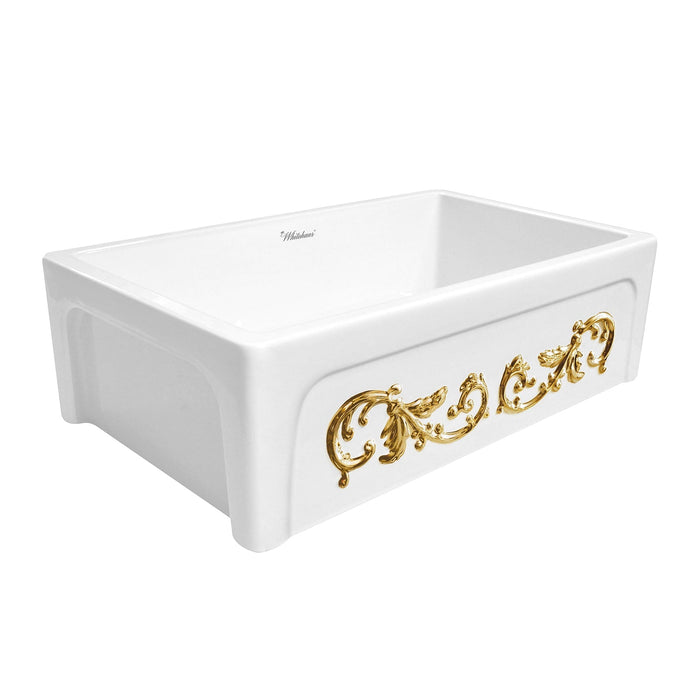 Whitehaus WHSIV3333OR-GOLD St. Ives Ornamental 33" Reversible Fireclay Kitchen Sink