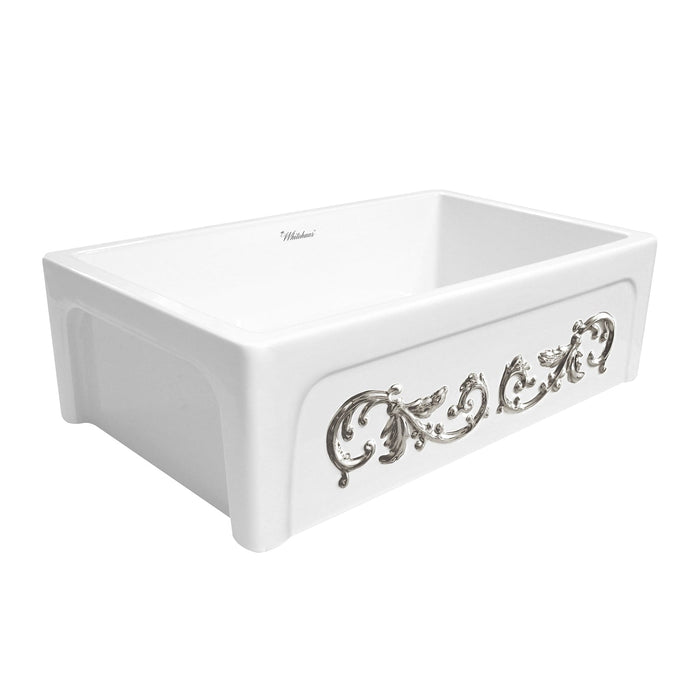 Whitehaus WHSIV3333OR-PLATINUM St. Ives Ornamental 33" Reversible Fireclay Kitchen Sink