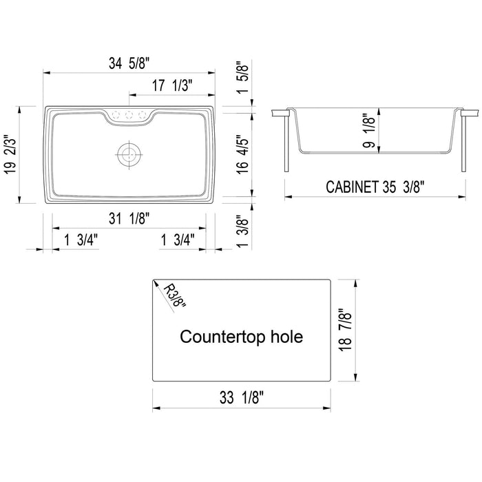 ALFI Brand AB3520DI-T Titanium 35" Drop-In Granite Composite Kitchen Sink