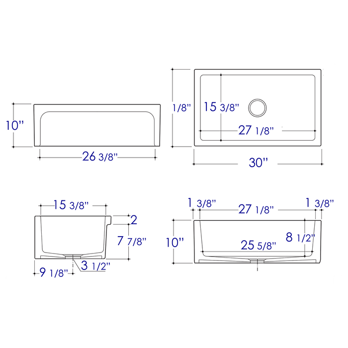 ALFI AB3018ARCH-B 30" Biscuit Arched Apron Wall Fireclay Single Bowl Farm Sink