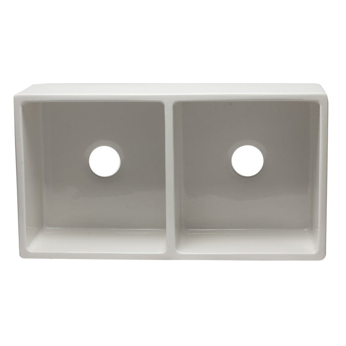ALFI AB3318DB-W 33 inch White Reversible Double Bowl Fireclay Farmhouse Kitchen Sink
