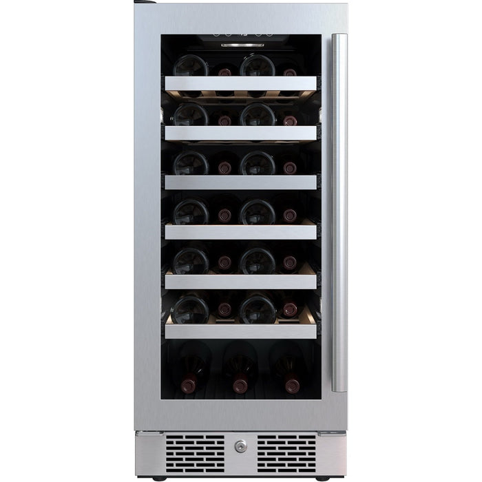 27 Bottle 15 Built-In Single Zone Stainless Steel Wine Refrigerator Left Hinged