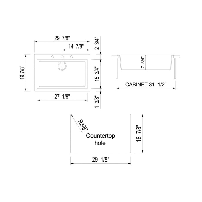 ALFI Brand AB3020DI-T Titanium 30" Drop-In Granite Composite Kitchen Sink