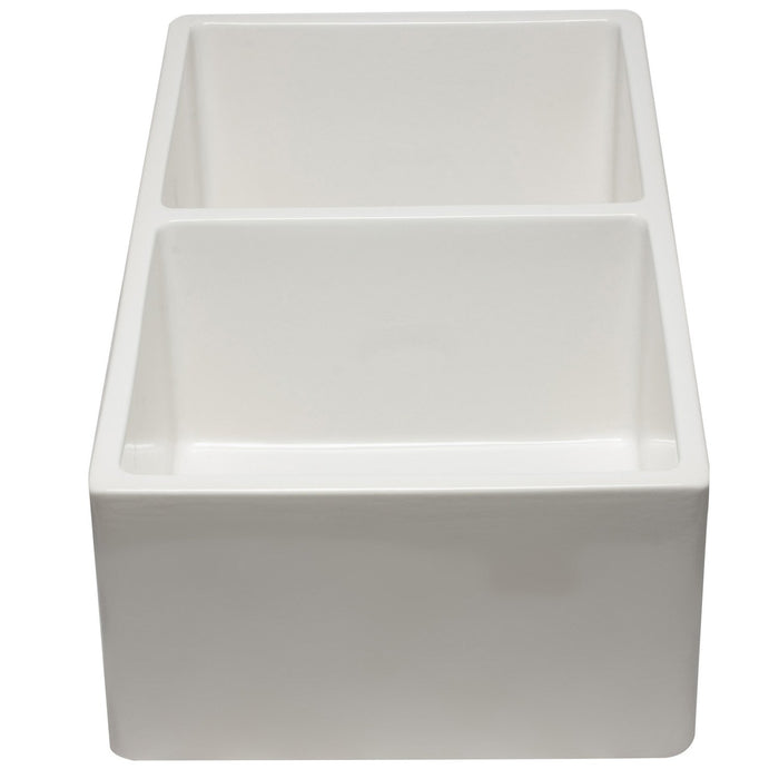 ALFI AB3318DB-W 33 inch White Reversible Double Bowl Fireclay Farmhouse Kitchen Sink