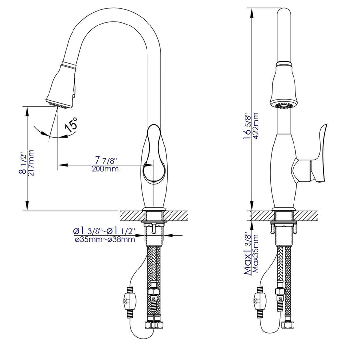 ALFI Brand ABKF3783-BN Brushed Nickel Traditional Gooseneck Pull Down Kitchen Faucet