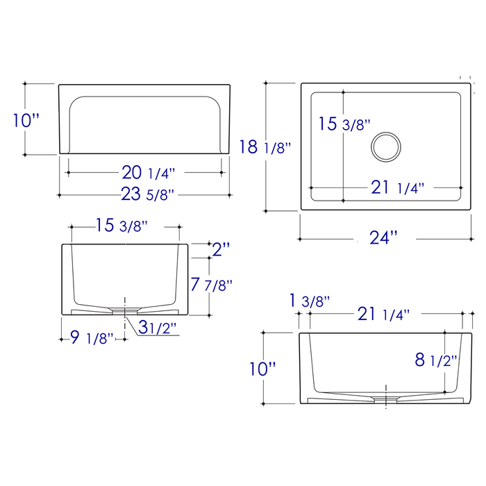 ALFI AB2418ARCH-W 24" White Arched Apron Wall Fireclay Single Bowl Farm Sink