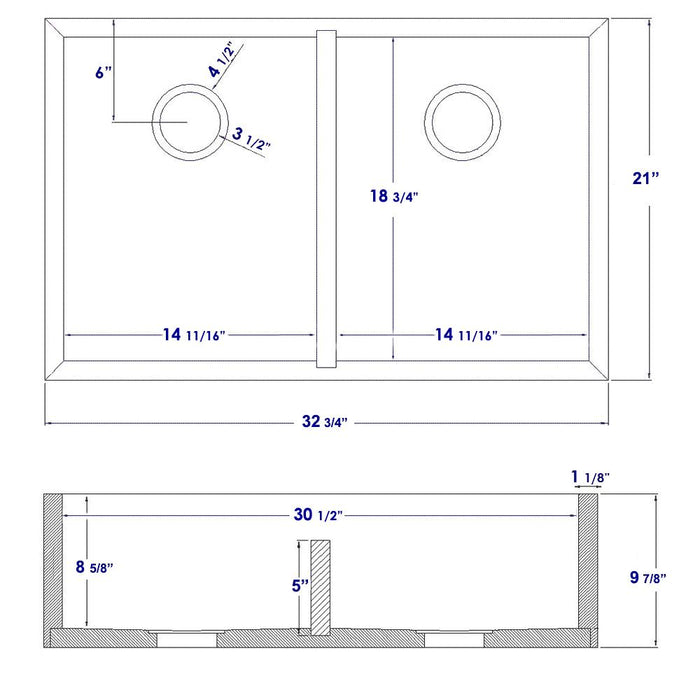 ALFI Brand AB3321 33" Double Bowl Bamboo Kitchen Farm Sink