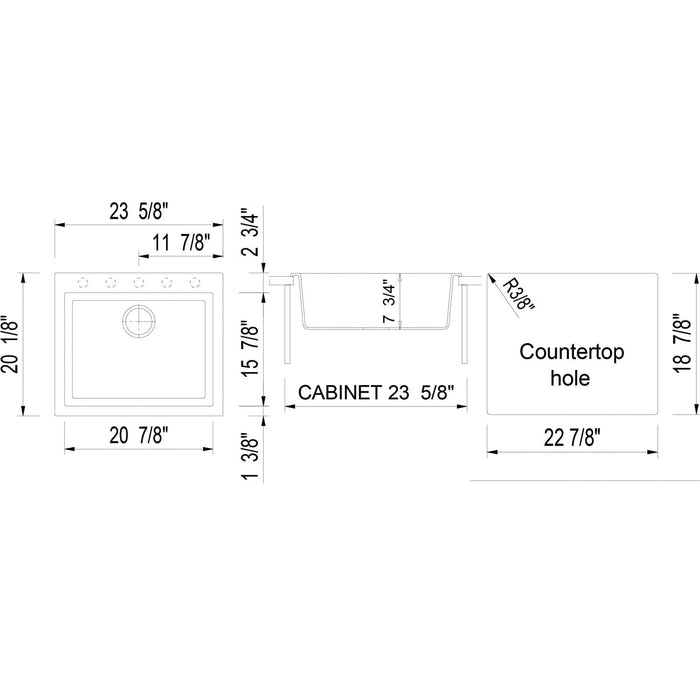 ALFI Brand AB2420DI-T Titanium 24" Drop-In Granite Composite Kitchen Sink