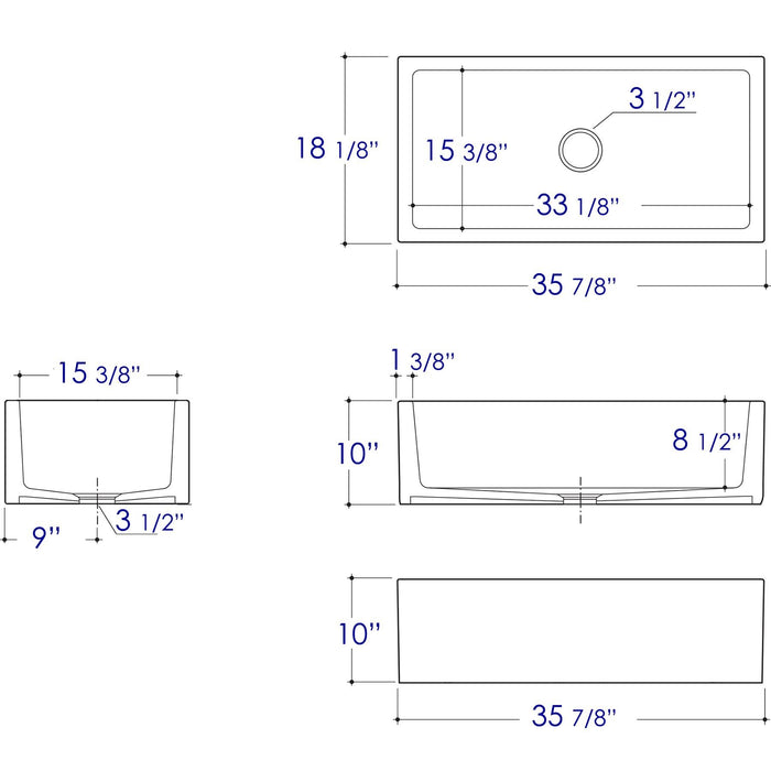 ALFI AB3618HS-W 36 inch White Smooth / Fluted Single Bowl Fireclay Farm Sink