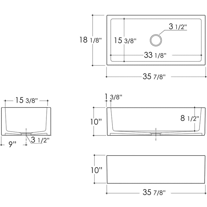 ALFI AB3618HS-BG 36" Black Gloss Reversible Smooth / Fluted Fireclay Farm Sink