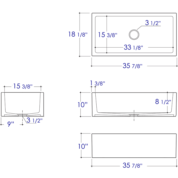 ALFI AB3618HS-B 36 inch Biscuit Smooth / Fluted Single Bowl Fireclay Farm Sink
